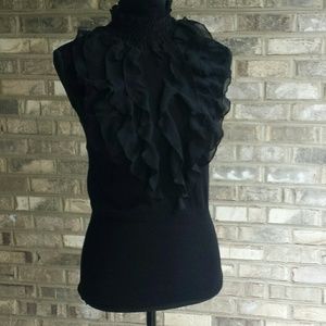 Black blouse sleeveless ruffled front size S